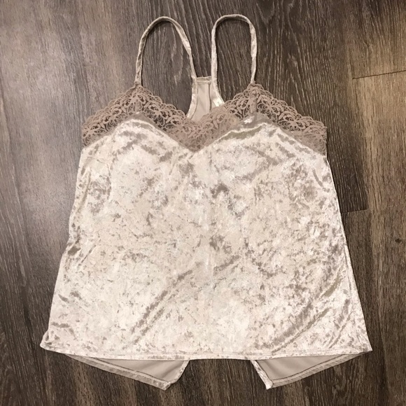 Silver Grey Velvet Lace Trim Tank - Picture 1 of 3